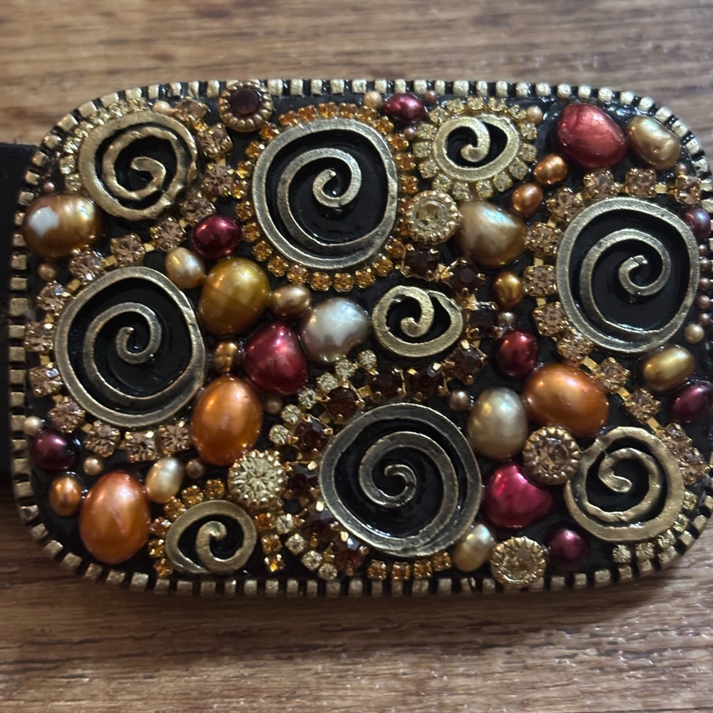 Michal Golan Multicolor Stone Brown Belt
